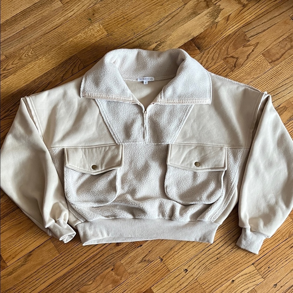 AEMI+CO Cream Teddy Half-Zip Pullover Jacket